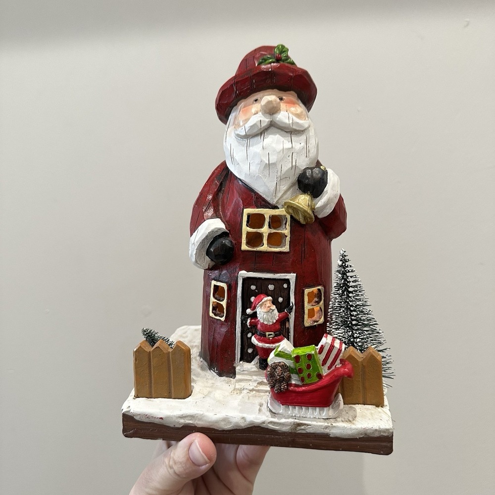 VTG Light‎ Up Resin Santa House Decor Christmas 8.5" Rustic Battery Operated